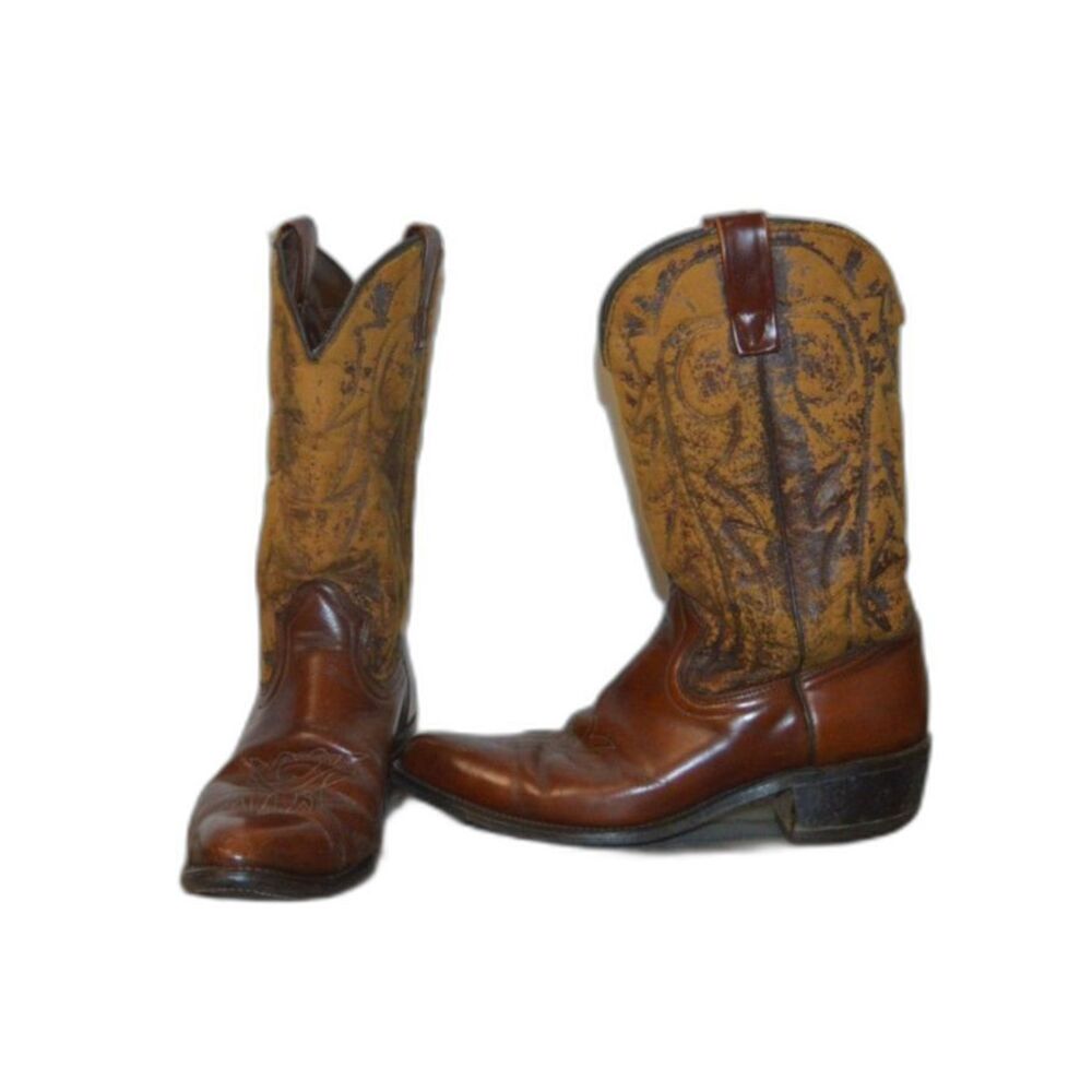 Vintage Distressed Cowboy Western Pull On Durango Two Tone Leather Boots 11D